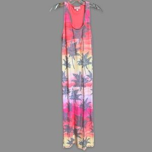 P.J. Salvage Sunset Palm Tree Ribbed Jersey Racerback Lounge Dress Medium